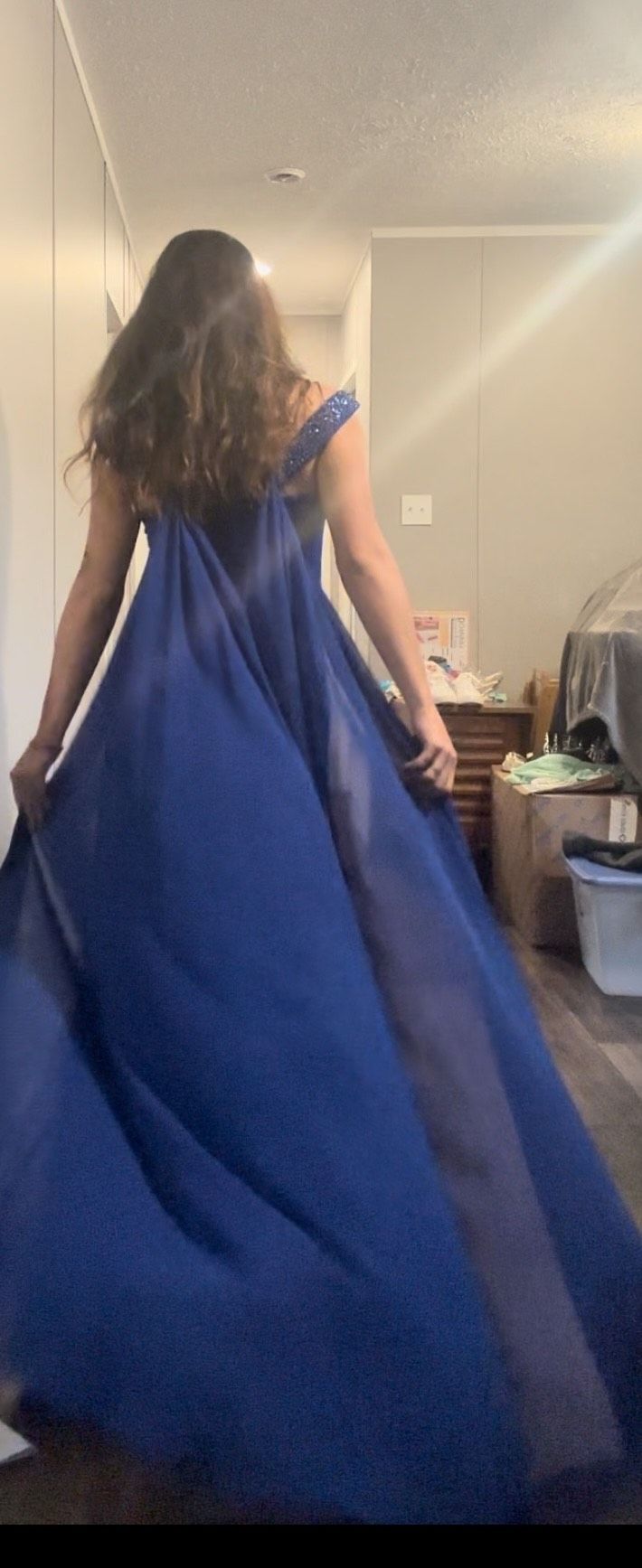 Size 4 Off The Shoulder Blue Side Slit Dress on Queenly