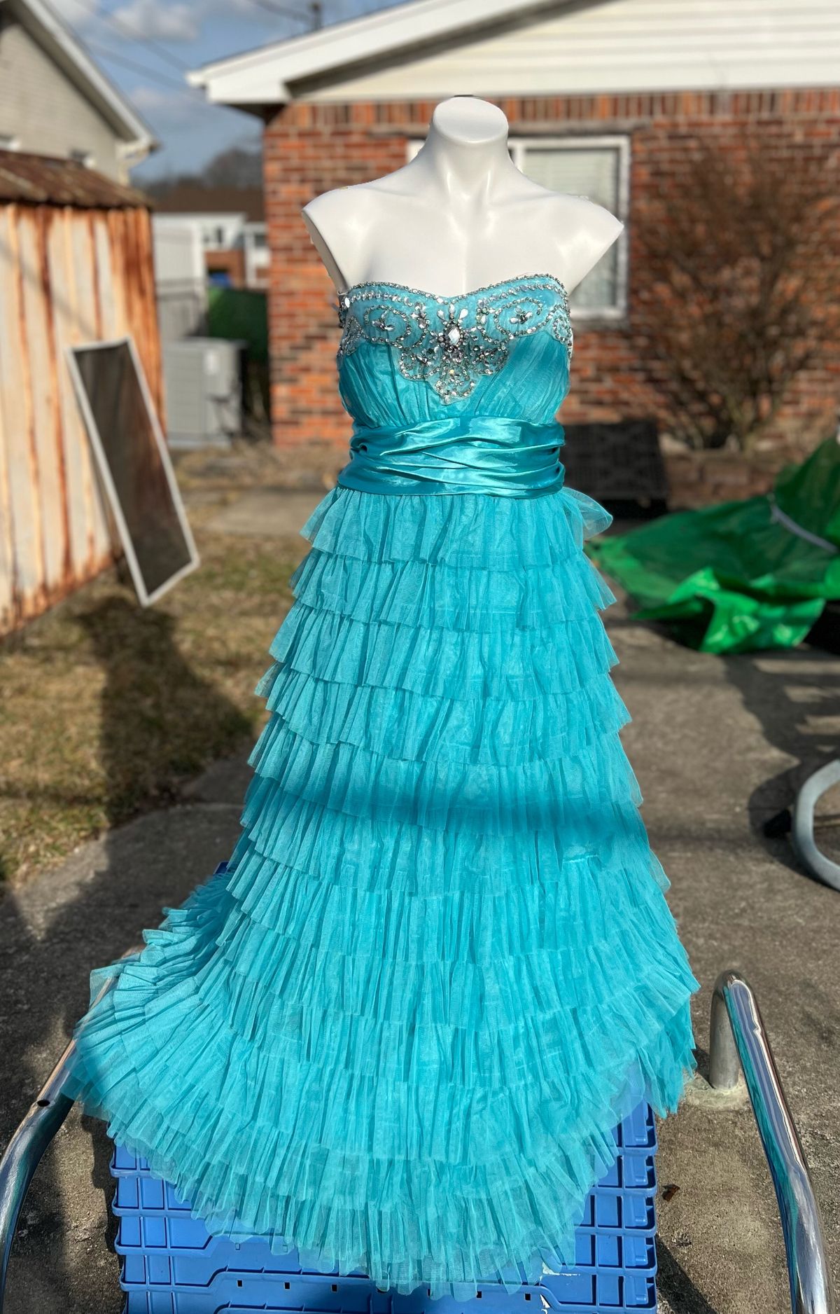 Plus Size 24 Prom Strapless Blue Ball Gown on Queenly