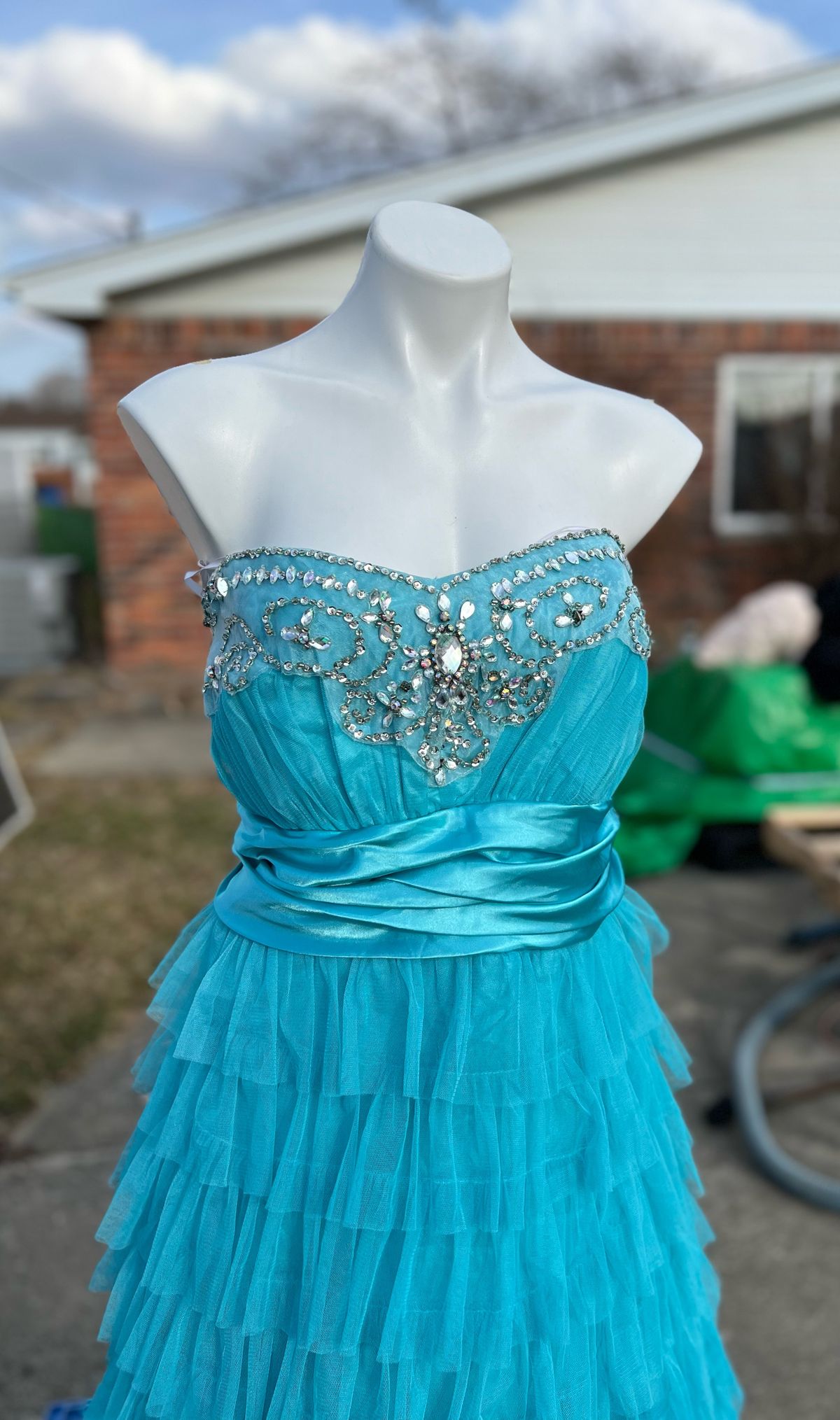 Plus Size 24 Prom Strapless Blue Ball Gown on Queenly
