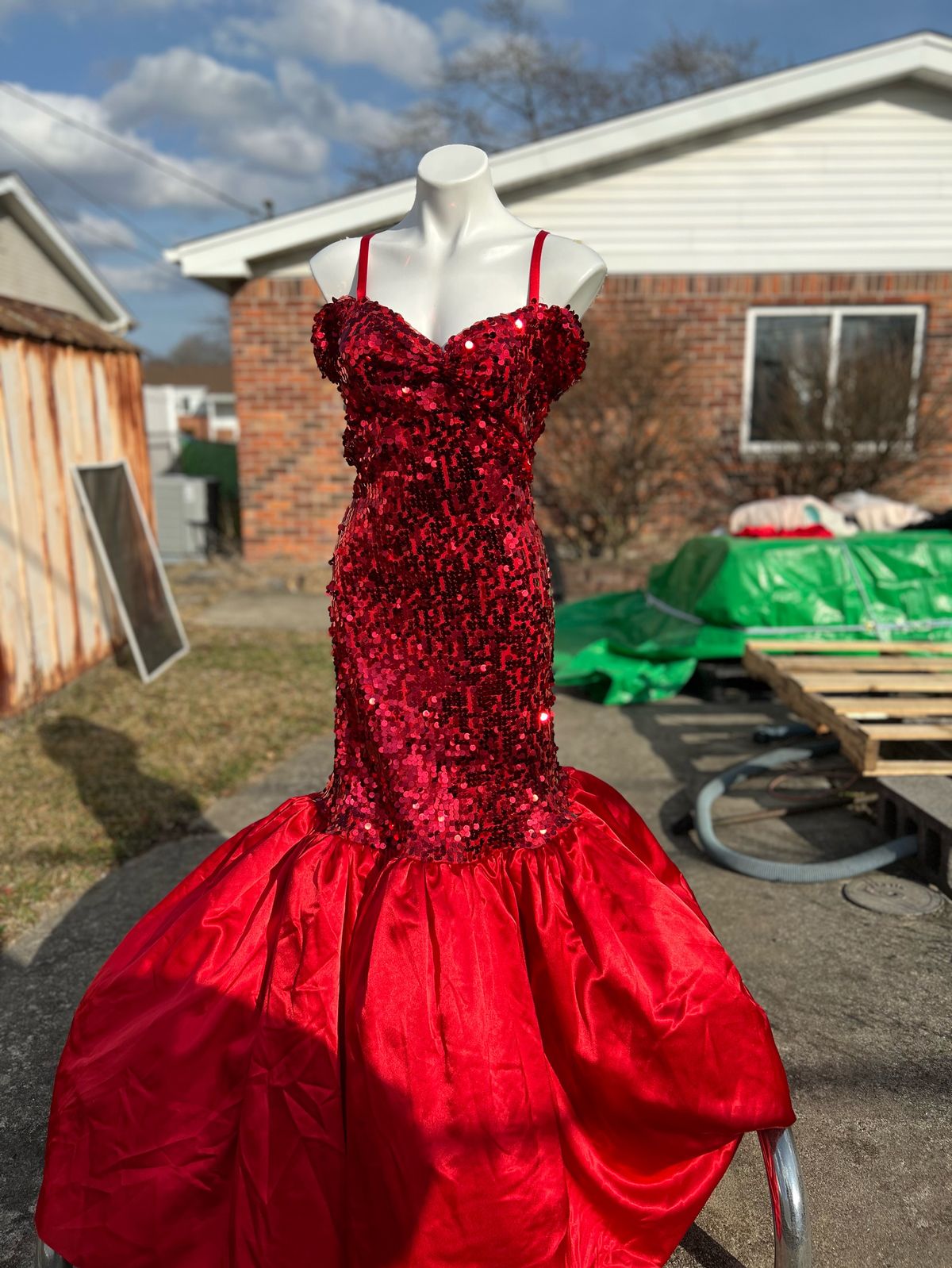 Size 12 Pageant Off The Shoulder Red Mermaid Dress on Queenly