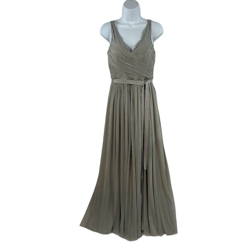 Style #33892548 Anthropologie BHLDN Hitherto Size 4 Bridesmaid Plunge Lace Gray A-line Dress on Queenly