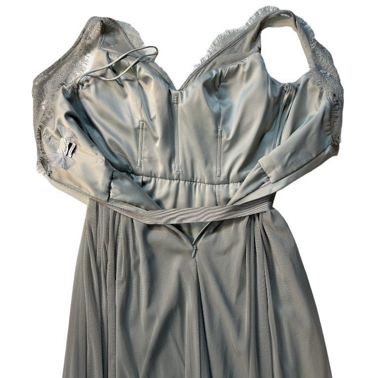 Style #33892548 Anthropologie BHLDN Hitherto Size 4 Bridesmaid Plunge Lace Gray A-line Dress on Queenly