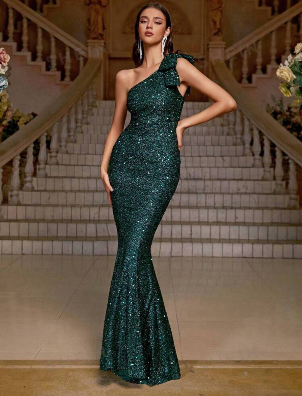 Size XL Pageant One Shoulder Green Mermaid Dress on Queenly