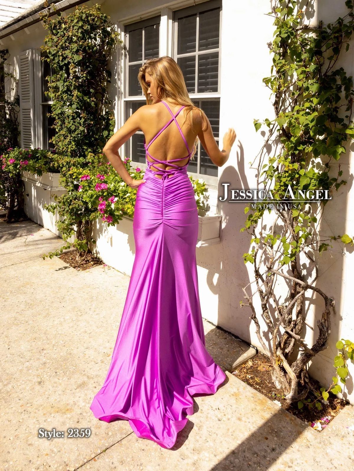 Style 2359 Jessica Angel Size 0 Prom Plunge Purple Side Slit Dress on Queenly