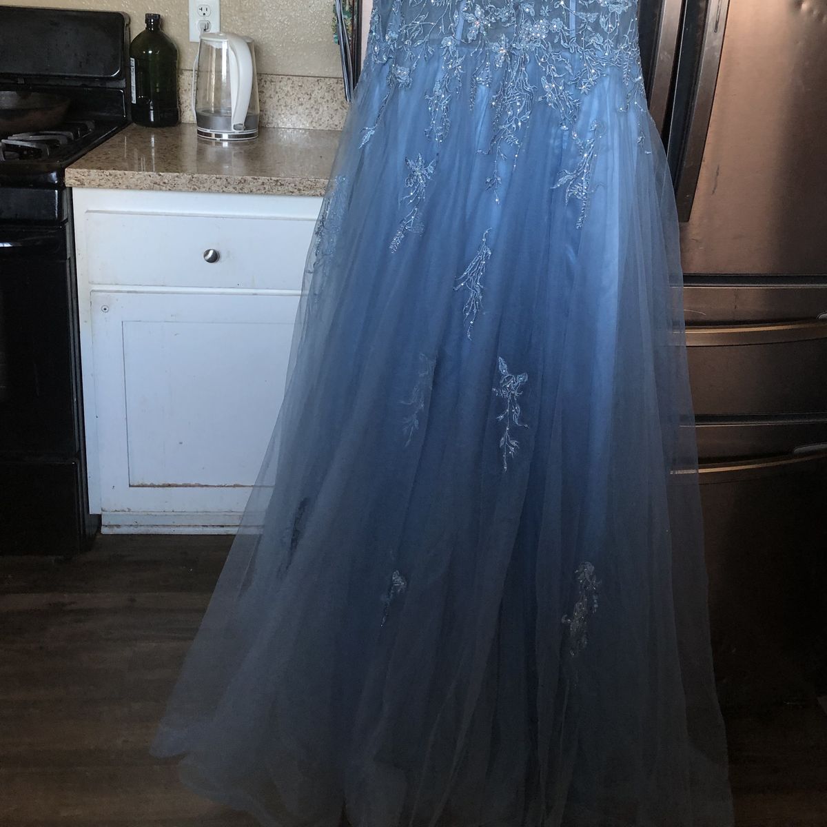 Camille La Vie Size 10 Prom Plunge Blue Ball Gown on Queenly