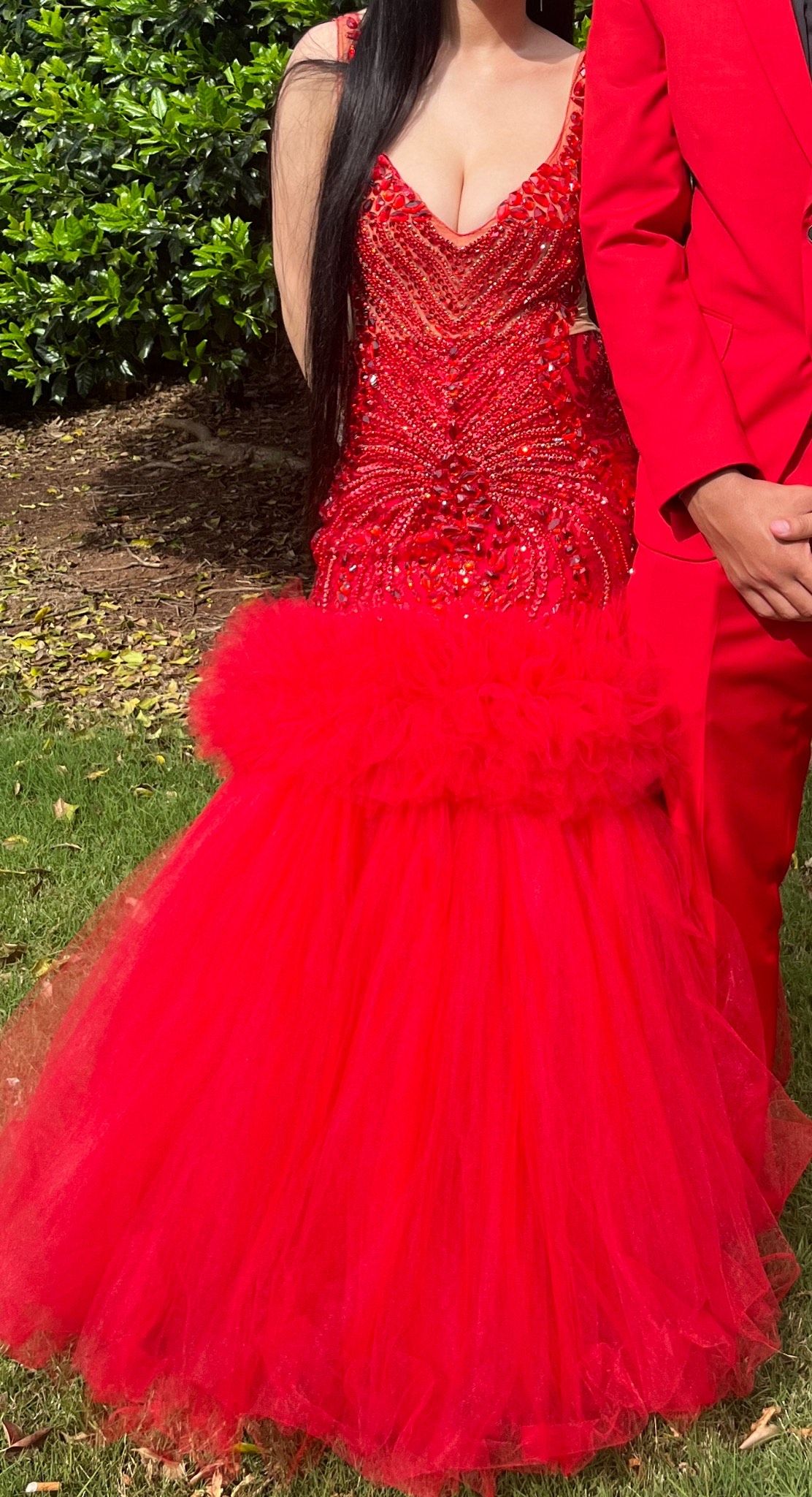 Size 0 Prom Sequined Red Mermaid Dress on Queenly