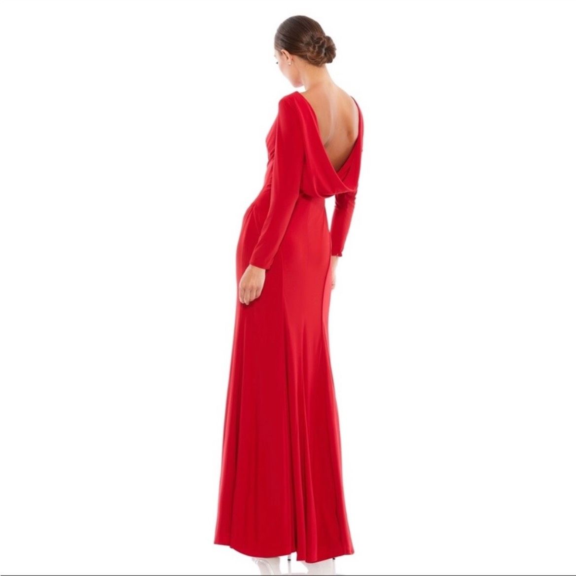 Mac Duggal Size 10 Prom Long Sleeve Red Floor Length Maxi on Queenly