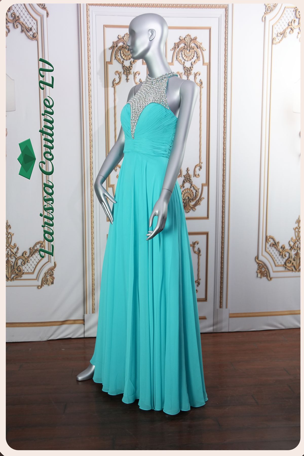 Style LCLV - B008 Larissa Couture LV Size 6 Turquoise Blue Floor Length Maxi on Queenly