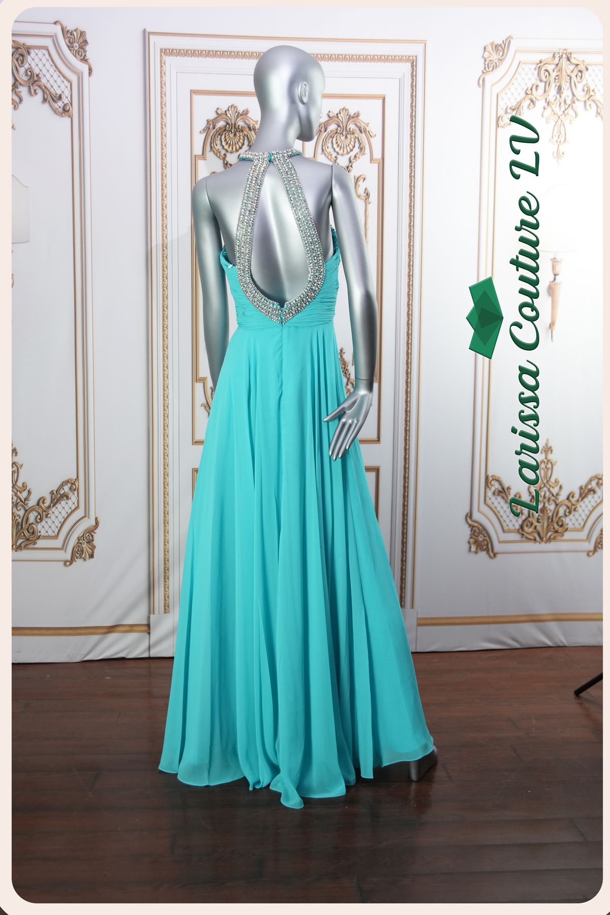 Style LCLV - B008 Larissa Couture LV Size 6 Turquoise Blue Floor Length Maxi on Queenly