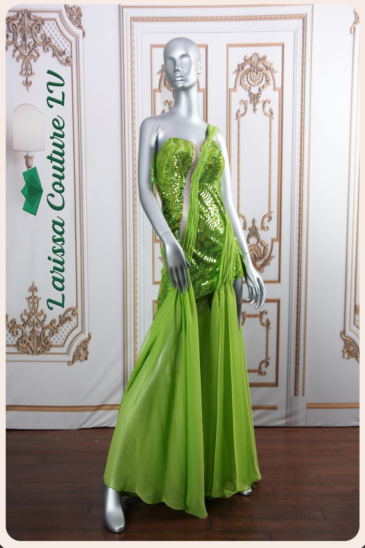 Style LCLV - G002 Larissa Couture LV Size 6 Sheer Green Cocktail Dress on Queenly