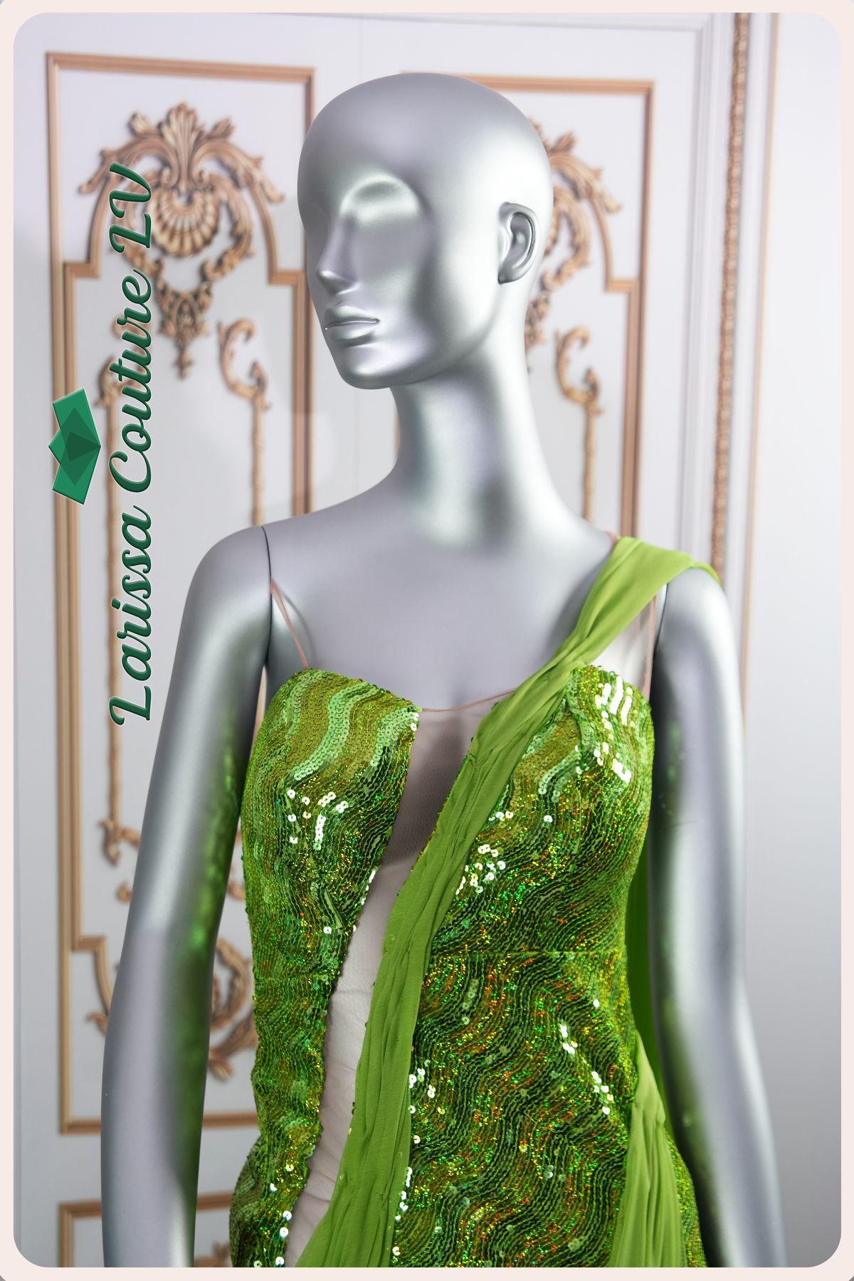 Style LCLV - G002 Larissa Couture LV Size 6 Sheer Green Cocktail Dress on Queenly