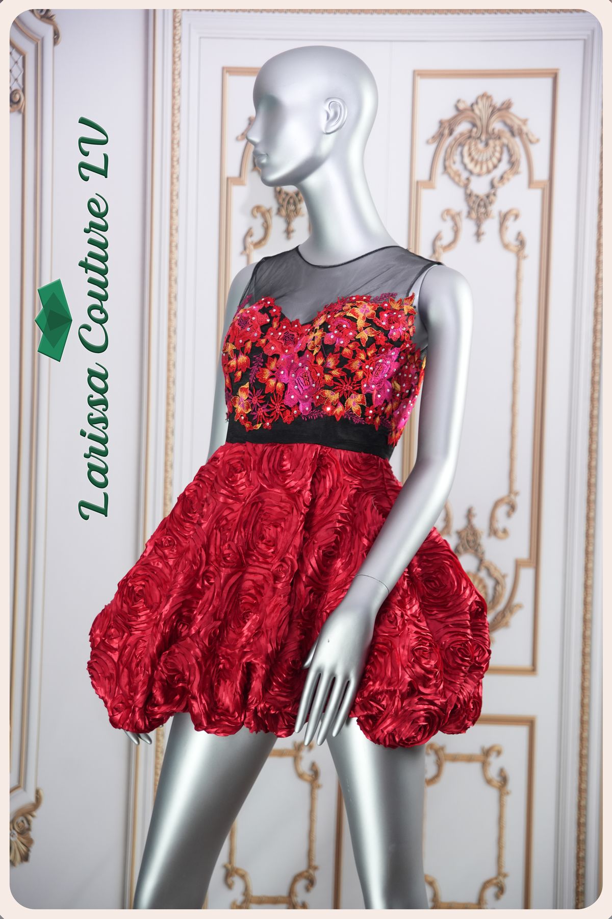 Style R001 Larissa Couture LV Size 0 Halter Lace Red Cocktail Dress on Queenly