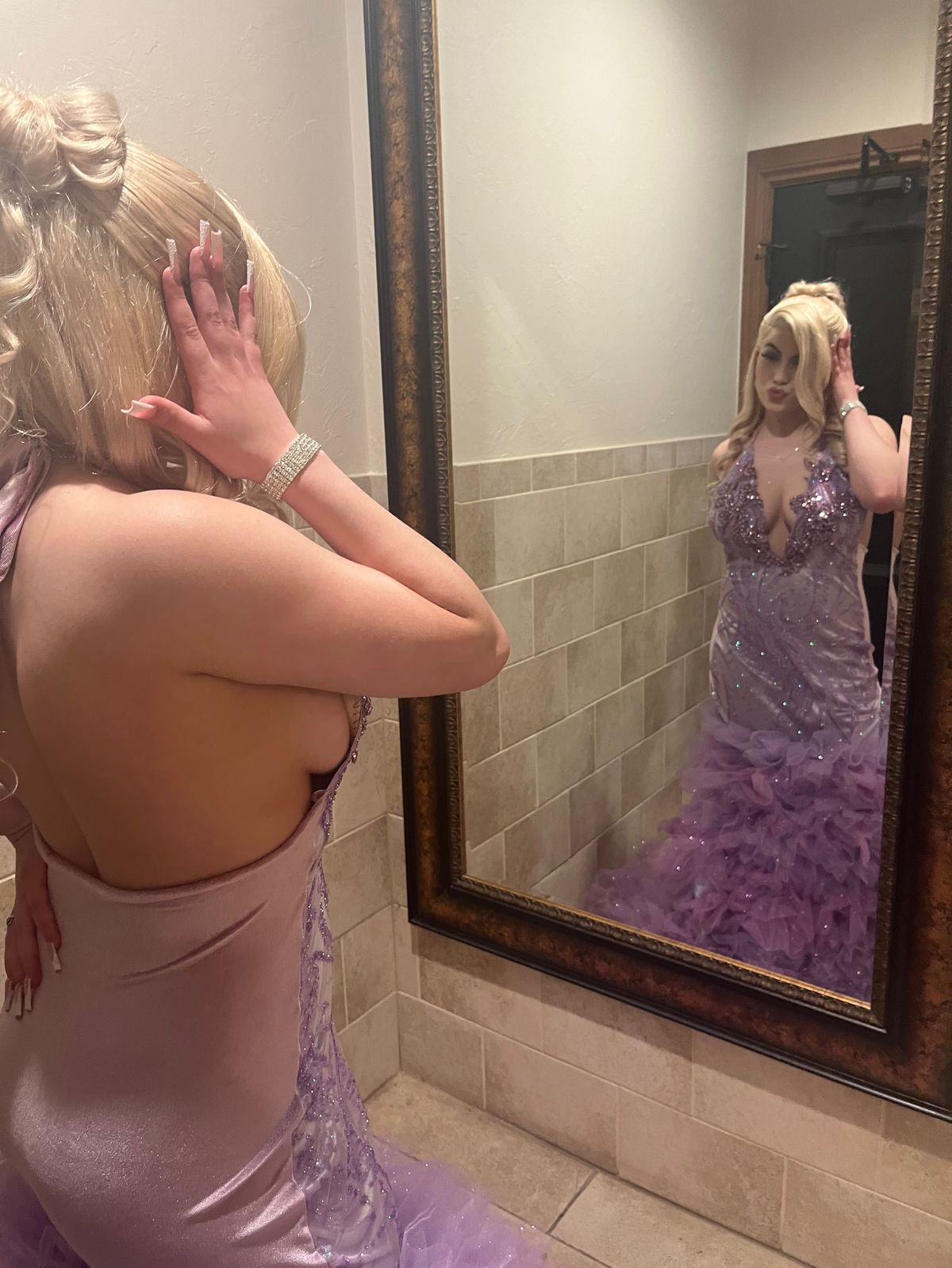 Size 8 Prom Halter Purple Mermaid Dress on Queenly