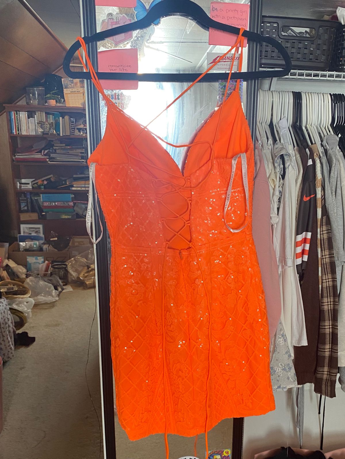 Amarra Size 6 Homecoming Plunge Orange Cocktail Dress on Queenly