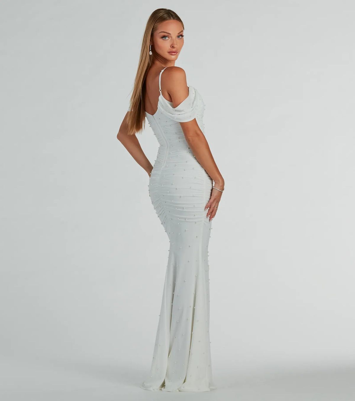 Style 05002-8177 Windsor Size XS Bridesmaid Sheer White Mermaid Dress on Queenly
