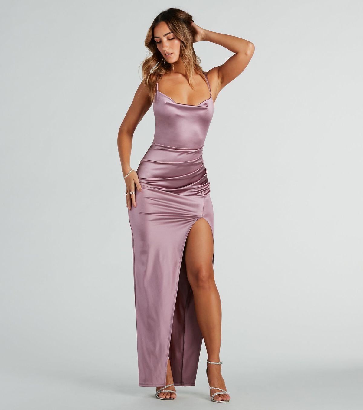 Style 05002-7415 Windsor Size XS Bridesmaid Satin Brown Side Slit Dress on Queenly