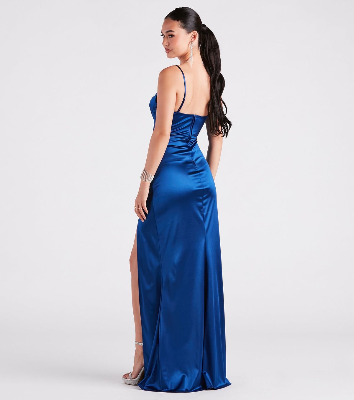 Style 05002-6945 Windsor Size S Bridesmaid Blue Side Slit Dress on Queenly