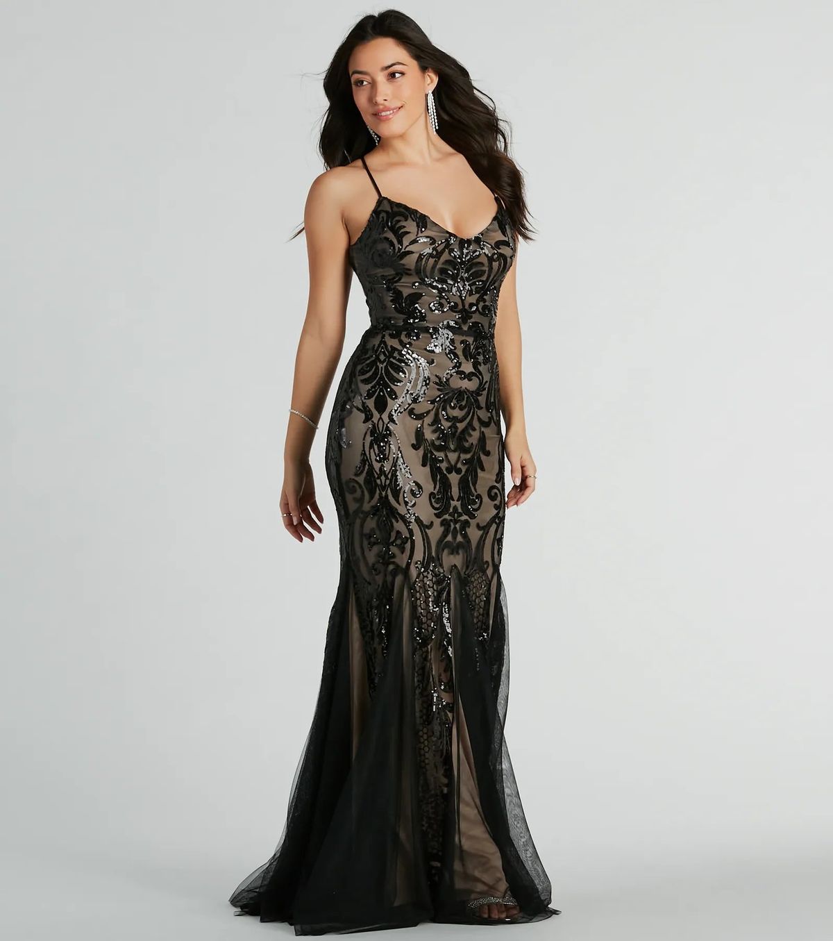 Style 05002-8066 Windsor Size XS Prom Sheer Black Mermaid Dress on Queenly