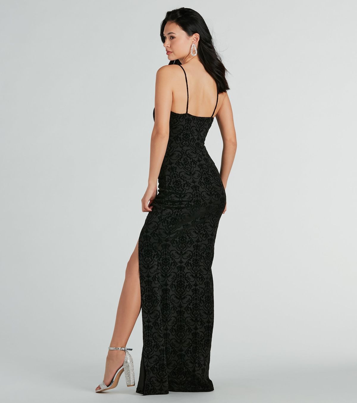 Style 05002-7755 Windsor Size L Bridesmaid Velvet Black Side Slit Dress on Queenly