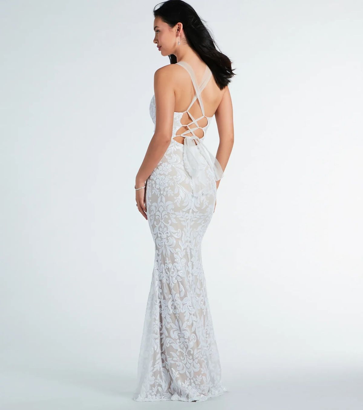 Style 05002-7940 Windsor Size S Prom Sheer White Mermaid Dress on Queenly