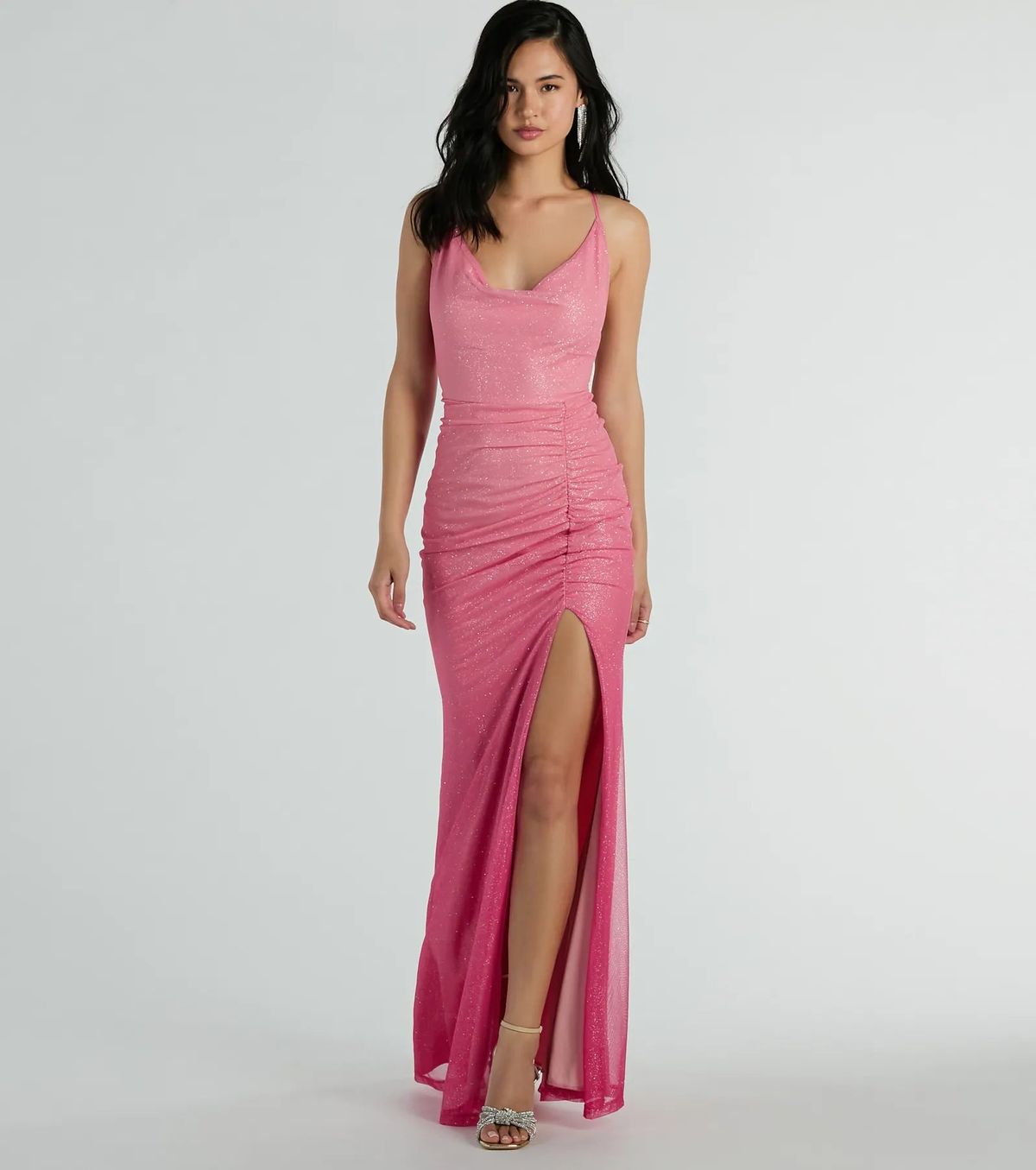 Style 05002-8474 Windsor Size XS Bridesmaid Sheer Pink Side Slit Dress on Queenly