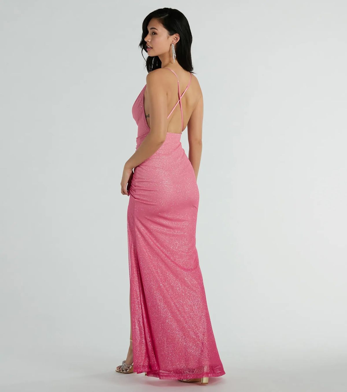 Style 05002-8474 Windsor Size M Bridesmaid Sheer Pink Side Slit Dress on Queenly