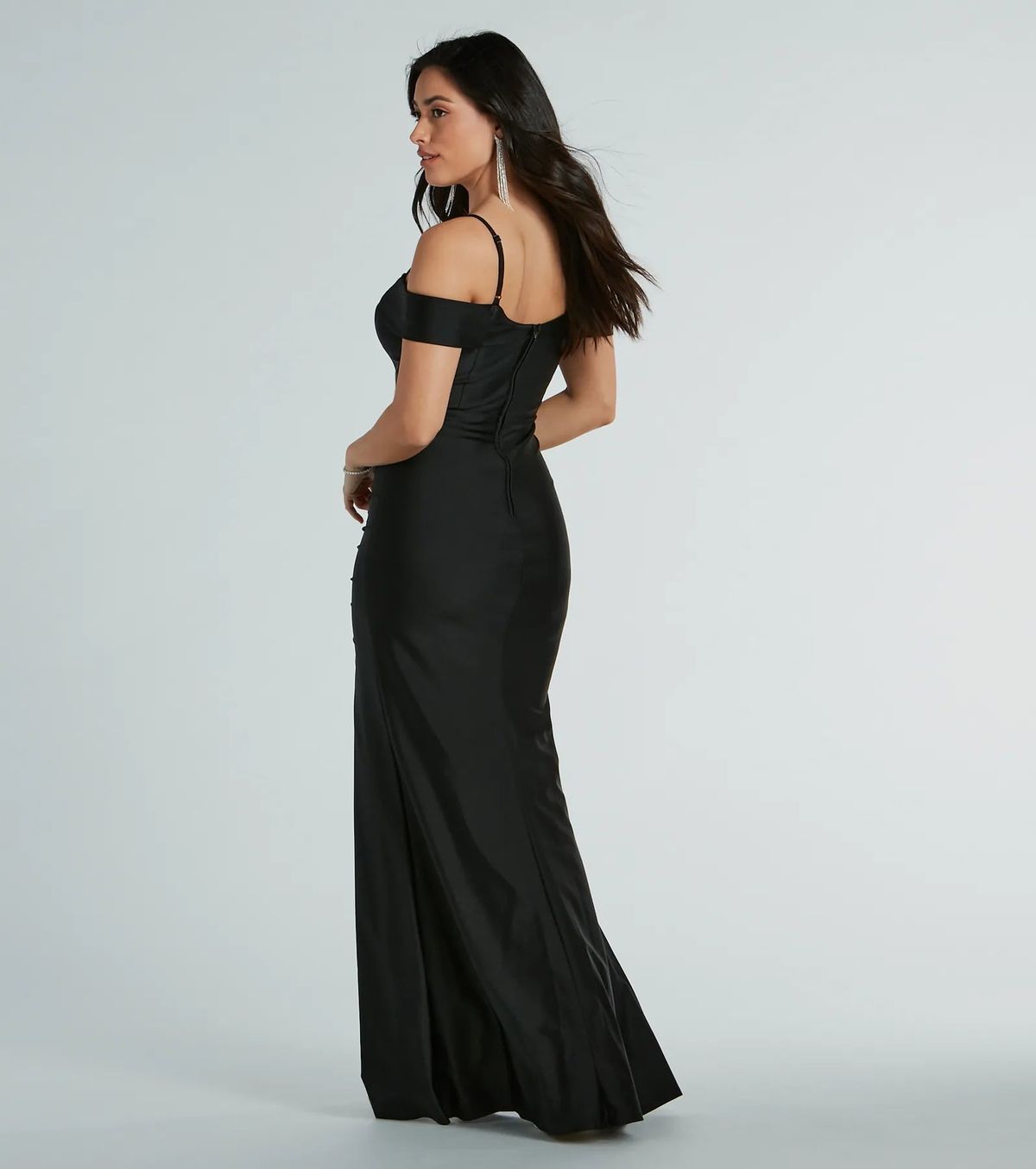 Style 05002-8294 Windsor Size L Bridesmaid Off The Shoulder Black Side Slit Dress on Queenly