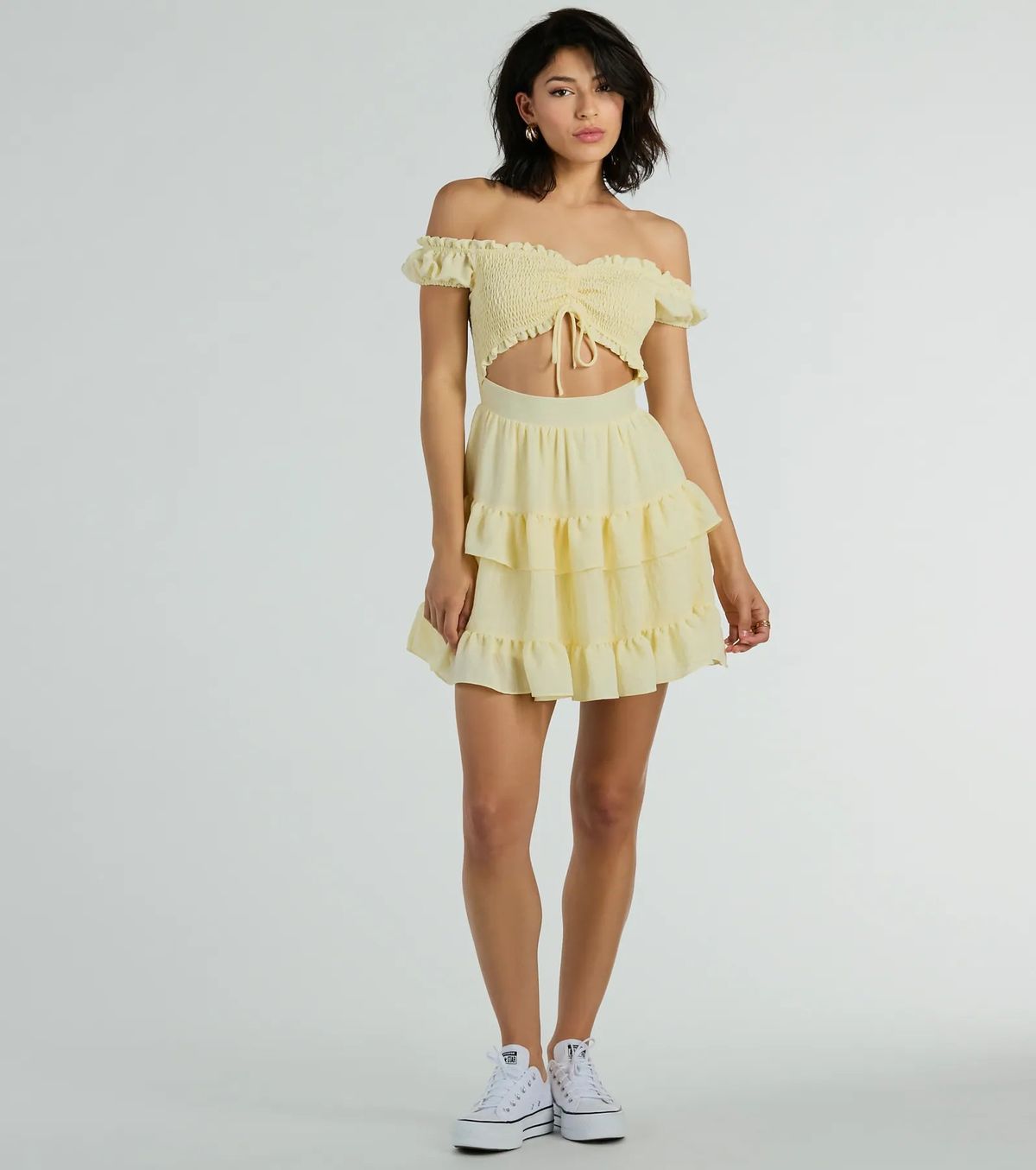 Style 05101-3054 Windsor Size S Off The Shoulder Yellow Cocktail Dress on Queenly
