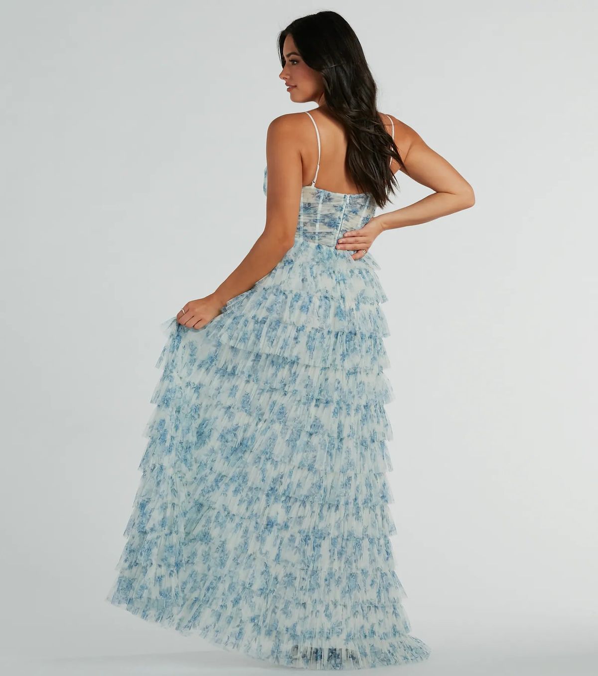 Style 05002-7865 Windsor Size 0 Prom Floral Blue Floor Length Maxi on Queenly