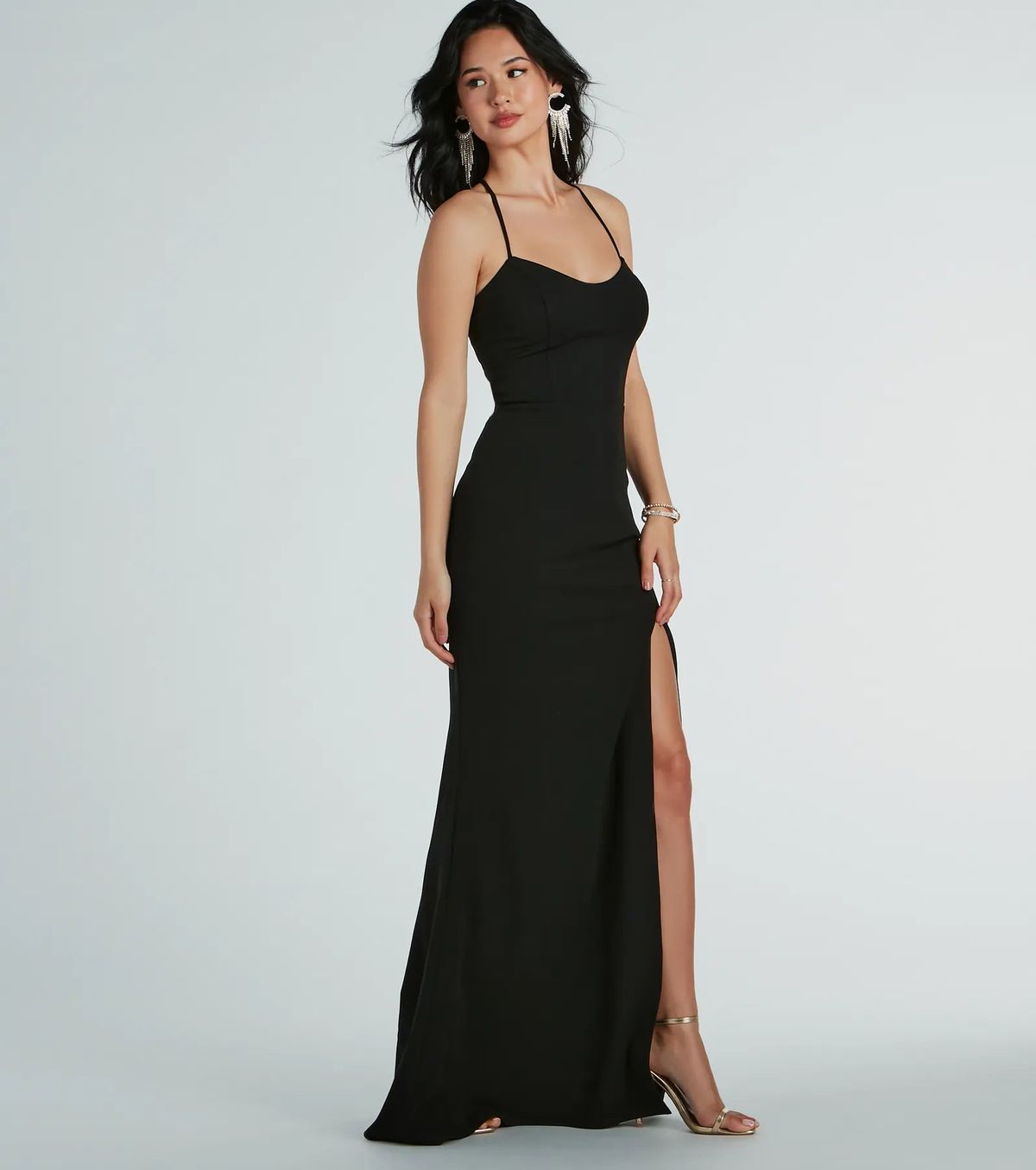 Style 05002-8283 Windsor Size L Bridesmaid Black Side Slit Dress on Queenly
