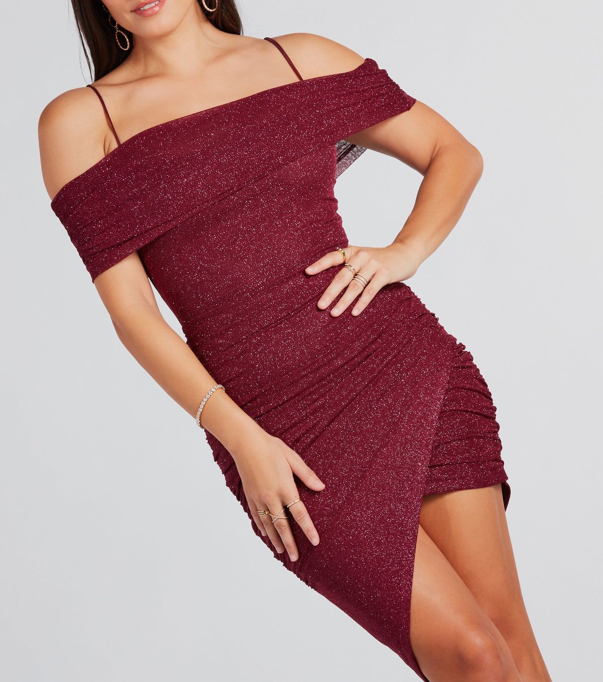 Style 05103-5170 Windsor Size S Off The Shoulder Sheer Red Cocktail Dress on Queenly