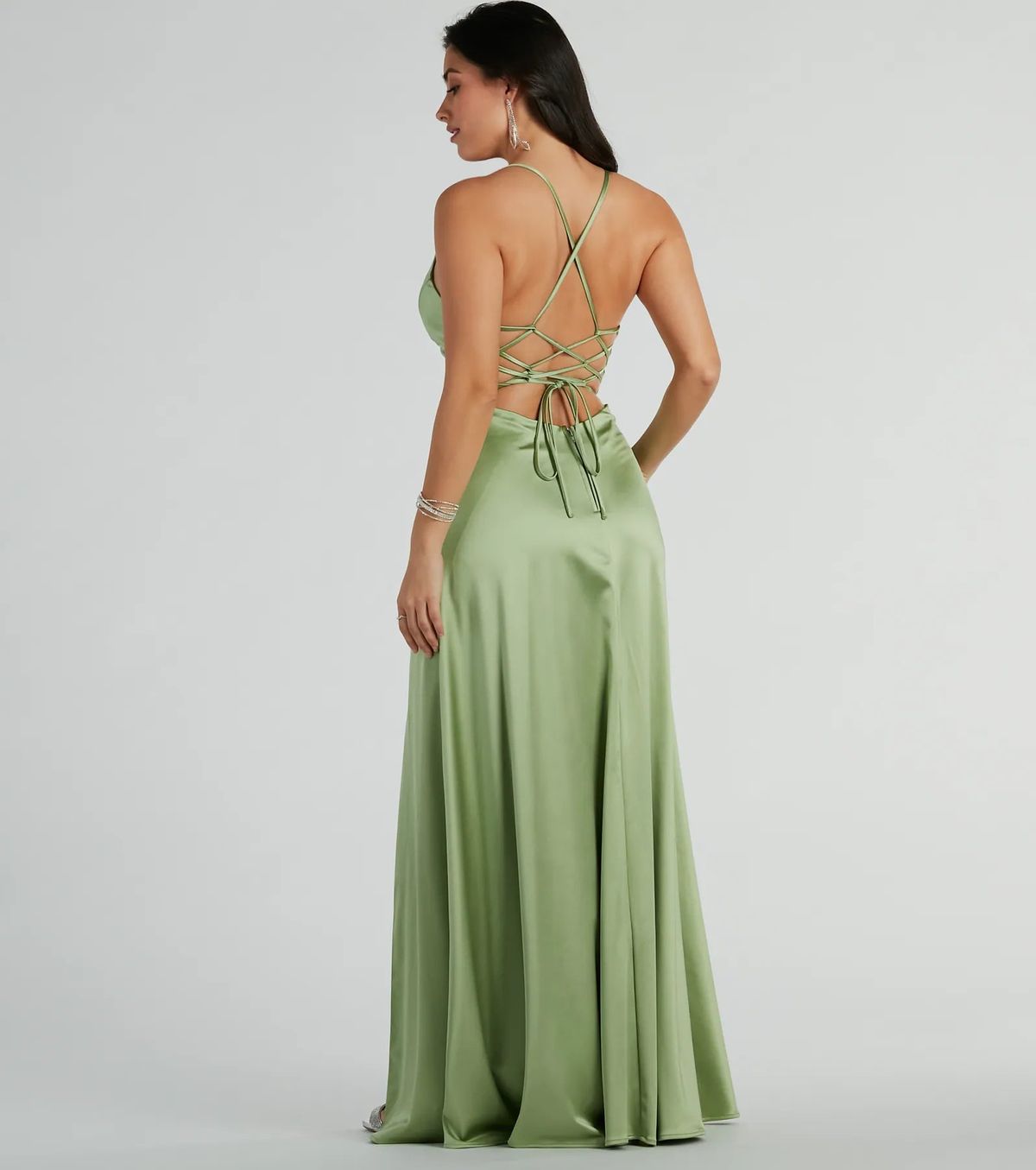 Style 05002-8056 Windsor Size XS Bridesmaid Green Side Slit Dress on Queenly