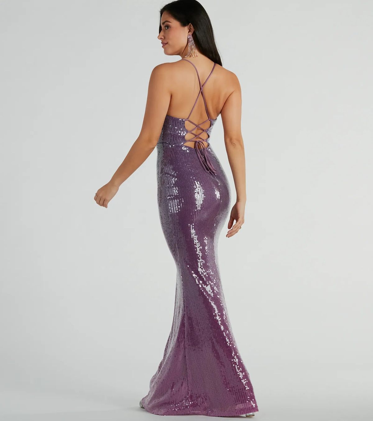 Style 05002-8259 Windsor Size XS Bridesmaid Sheer Purple Mermaid Dress on Queenly