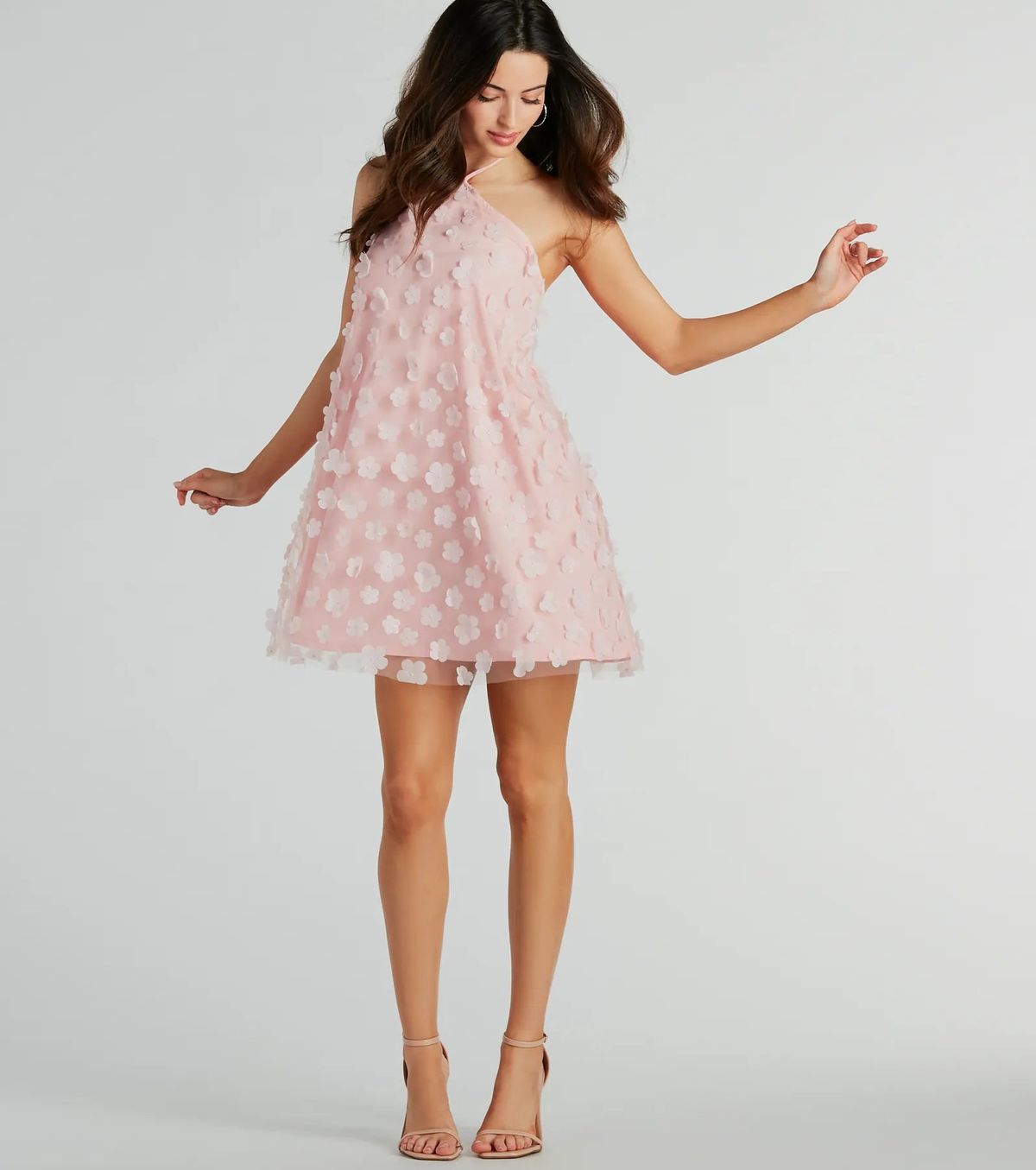 Style 05101-3053 Windsor Size XS Halter Floral Pink Cocktail Dress on Queenly