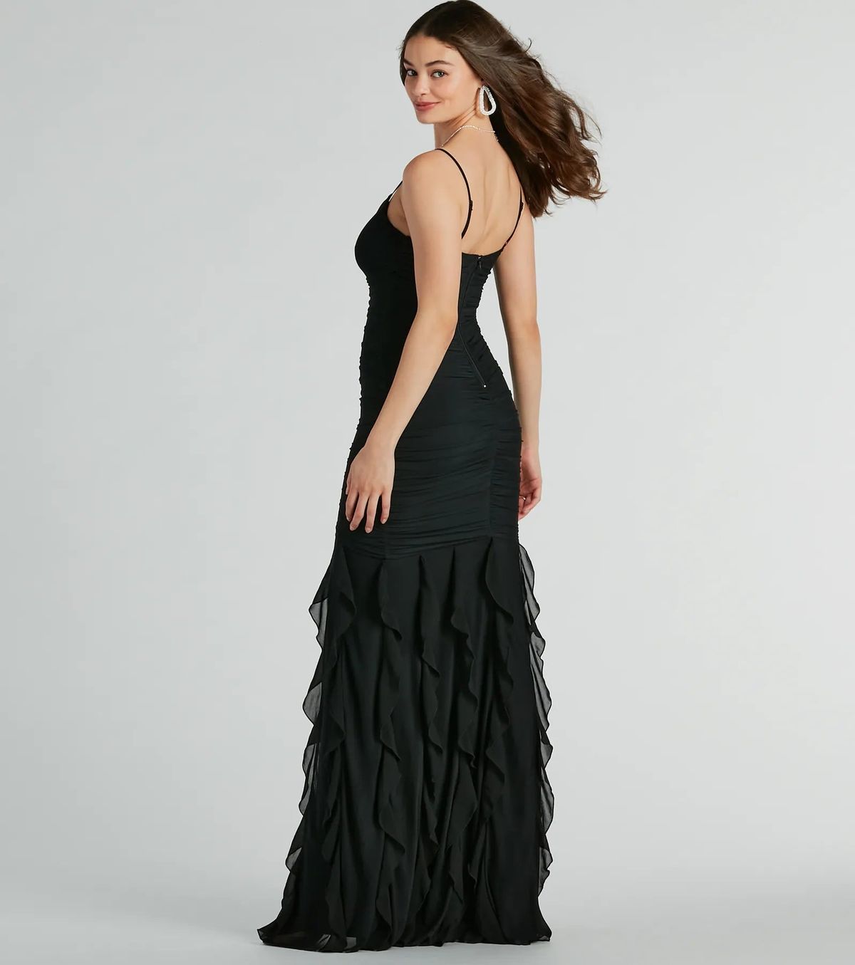 Style 05002-8397 Windsor Size L Prom Sheer Black Side Slit Dress on Queenly