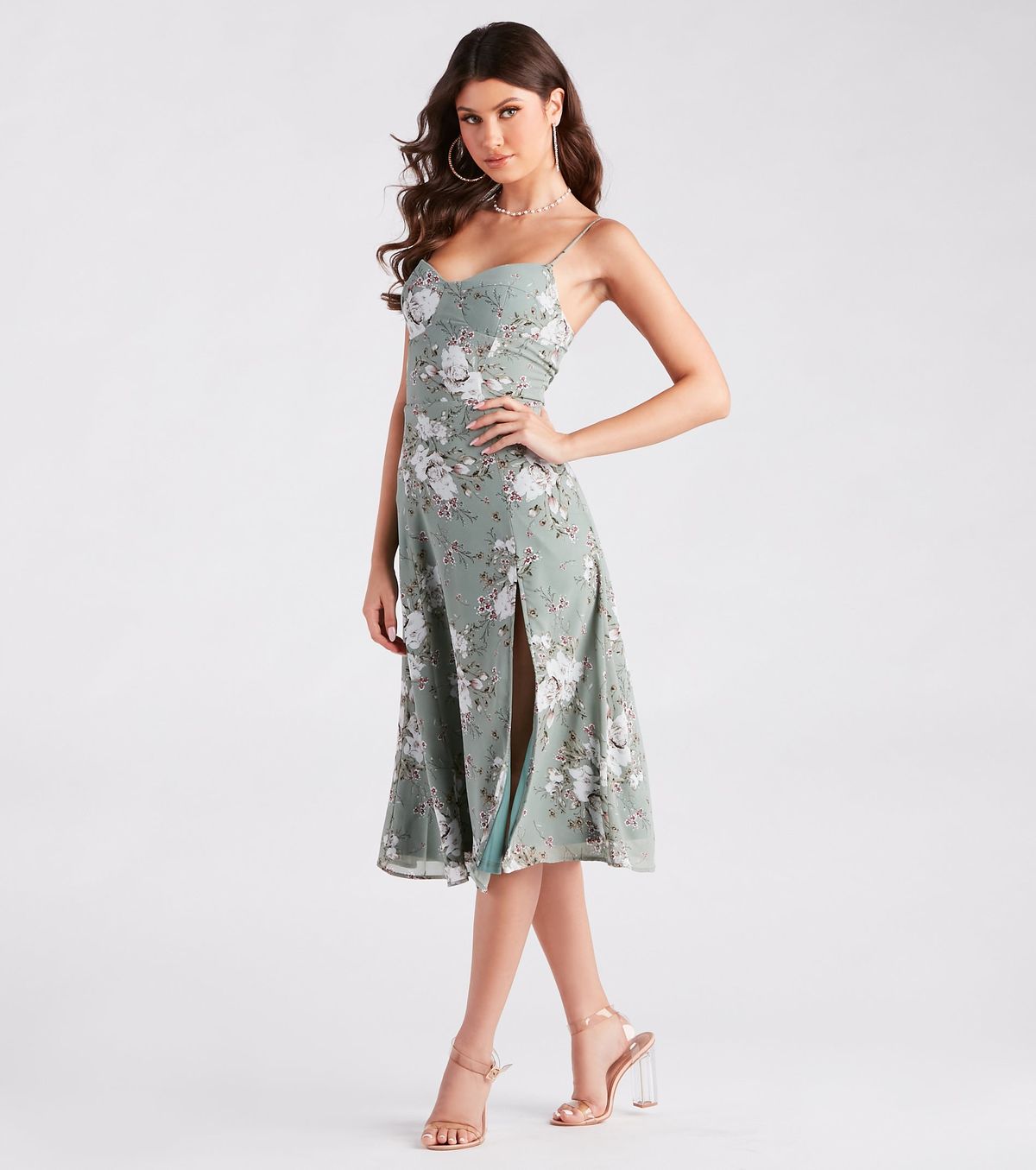 Style 05101-3213 Windsor Size S Wedding Guest Floral Blue Side Slit Dress on Queenly
