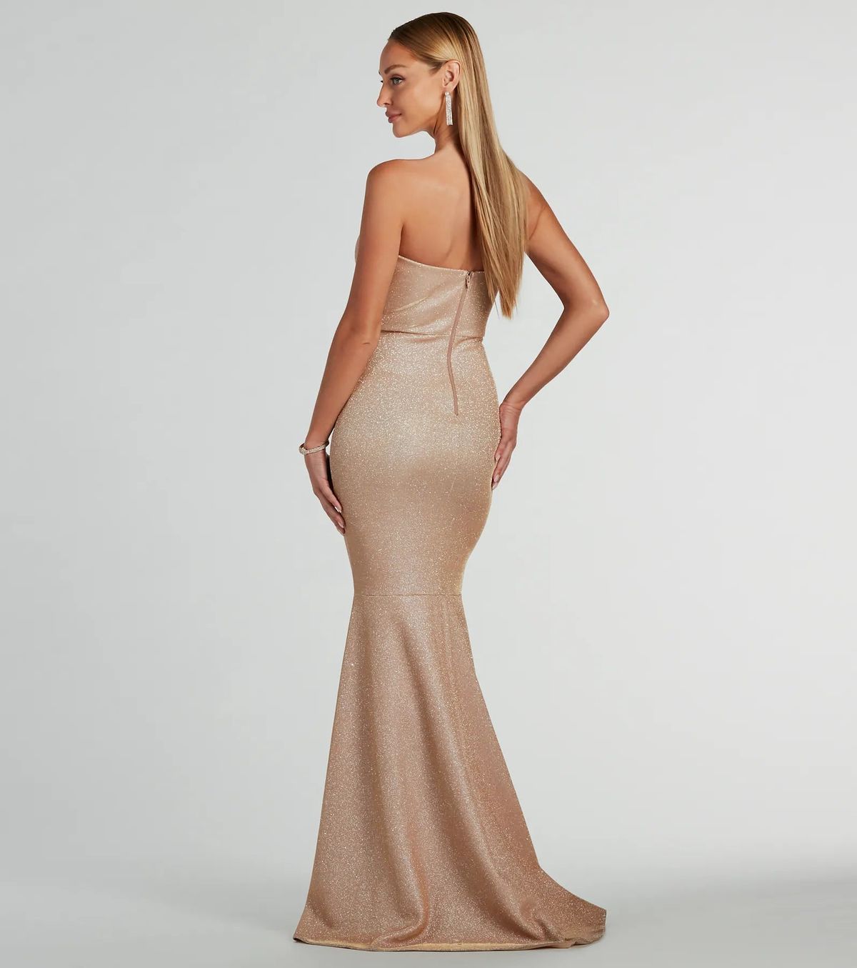 Style 05002-8111 Windsor Size XS Bridesmaid Strapless Gold Mermaid Dress on Queenly