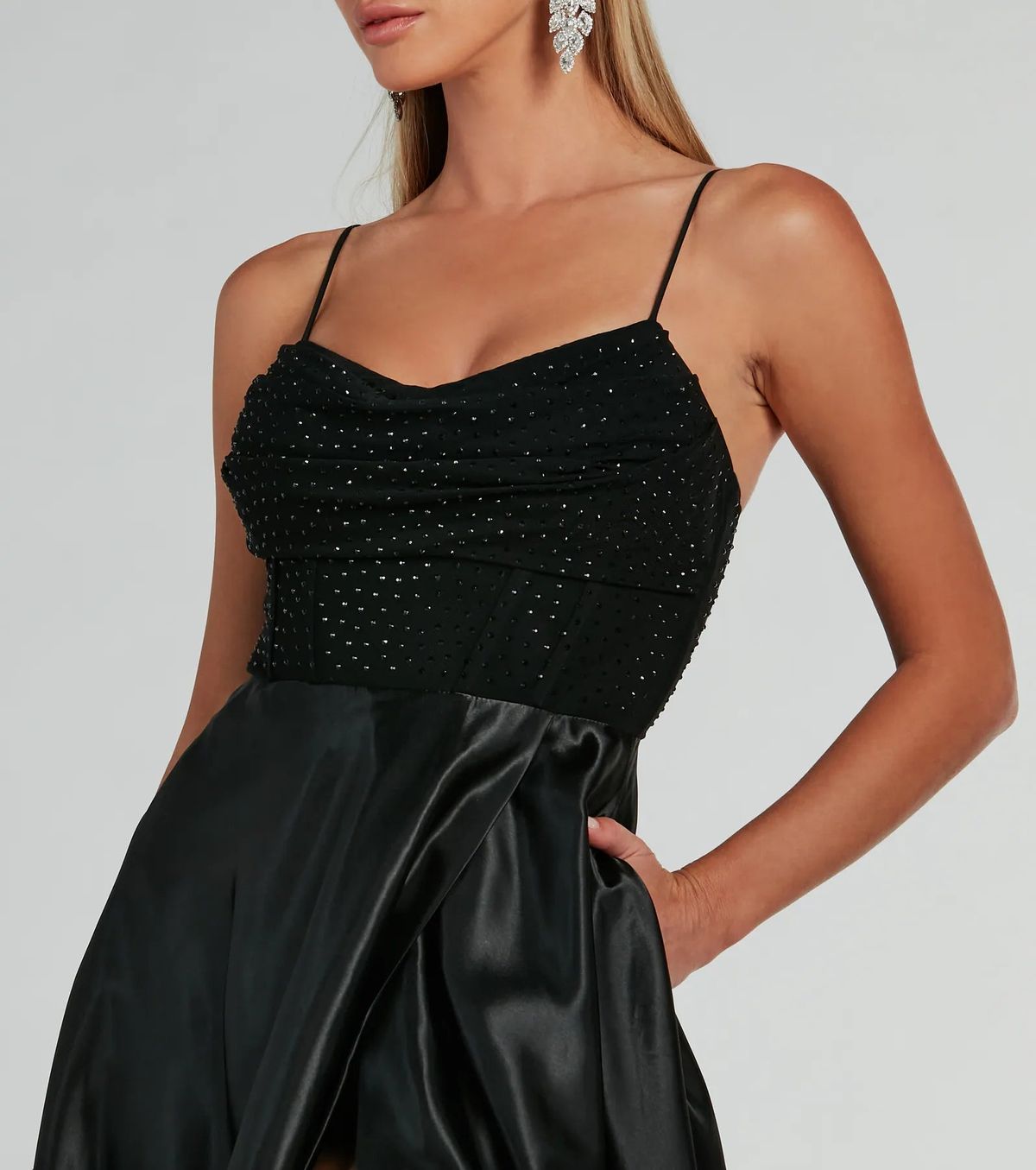 Style 05002-8451 Windsor Size S Prom Sheer Black Side Slit Dress on Queenly