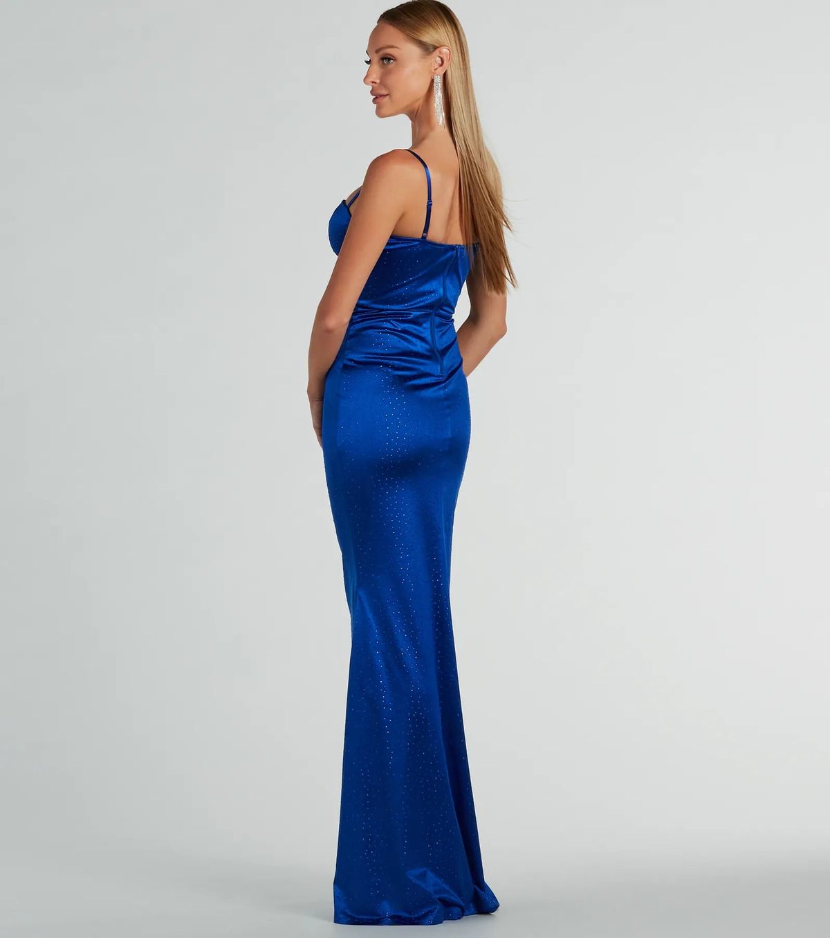 Style 05002-8350 Windsor Size XS Bridesmaid Satin Blue Mermaid Dress on Queenly
