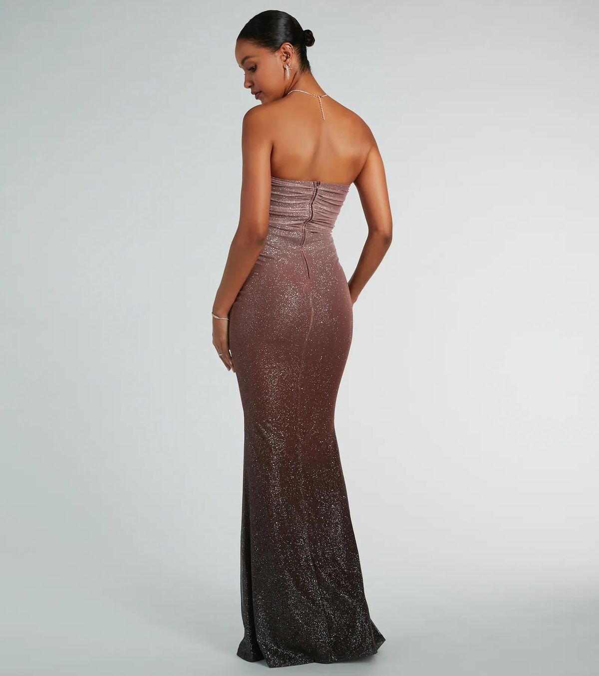 Style 05002-8454 Windsor Size XS Bridesmaid Strapless Sheer Brown Mermaid Dress on Queenly