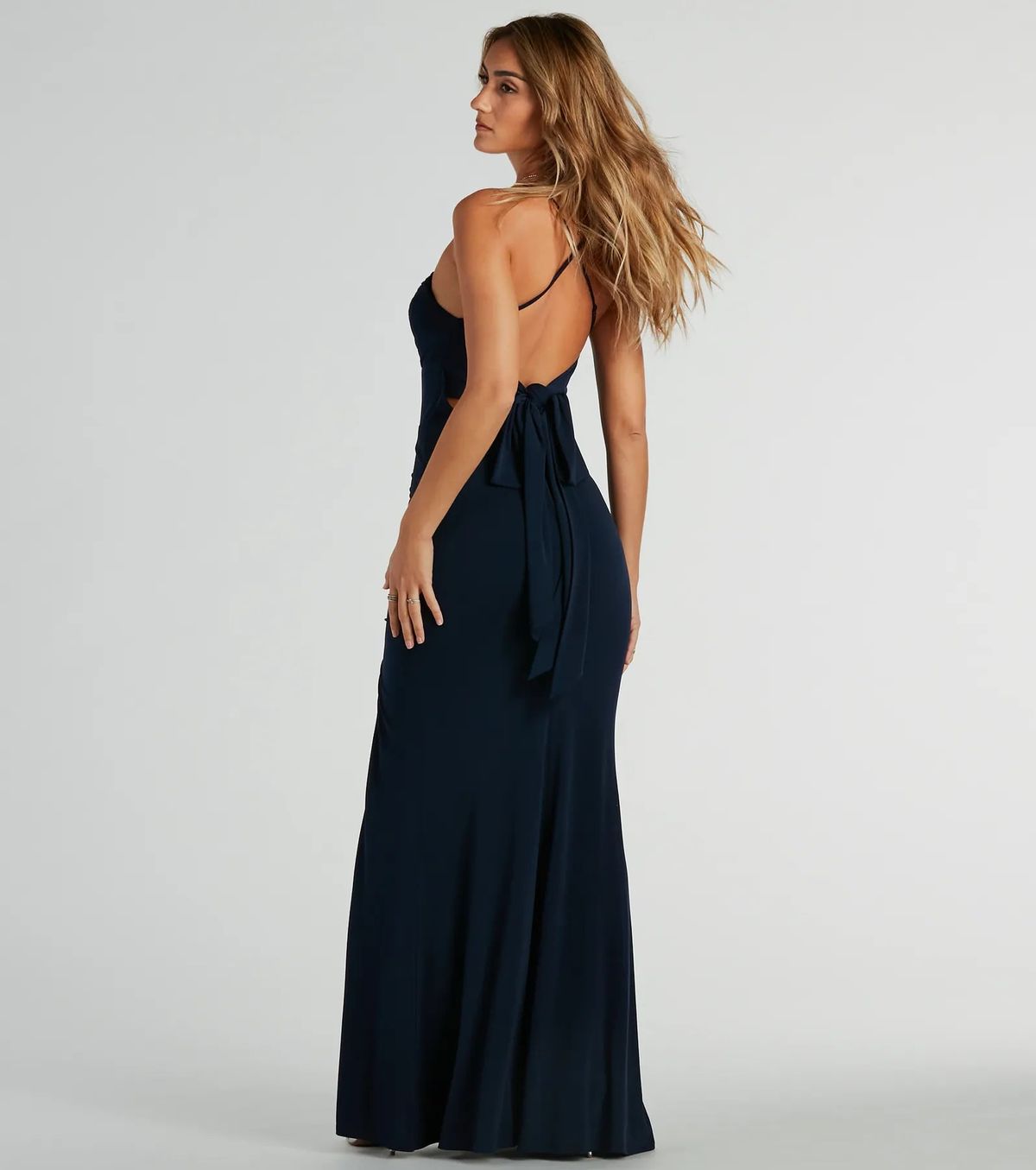 Style 05002-8290 Windsor Size L Bridesmaid Blue Side Slit Dress on Queenly