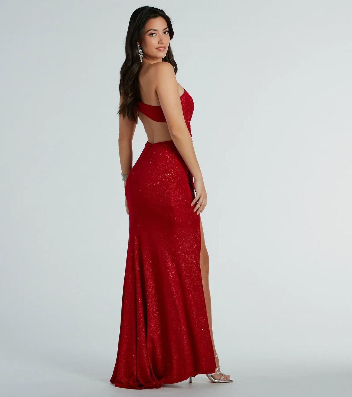 Style 05002-8163 Windsor Size L Bridesmaid One Shoulder Red Side Slit Dress on Queenly