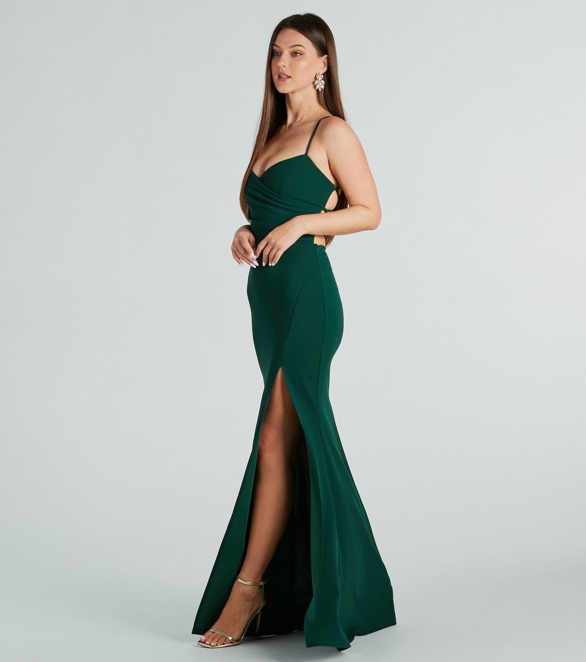 Style 05002-7882 Windsor Size L Bridesmaid Green Side Slit Dress on Queenly