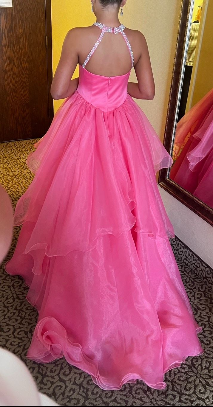 Style #8116 Ashley Lauren Girls Size 12 Pageant High Neck Pink Ball Gown on Queenly