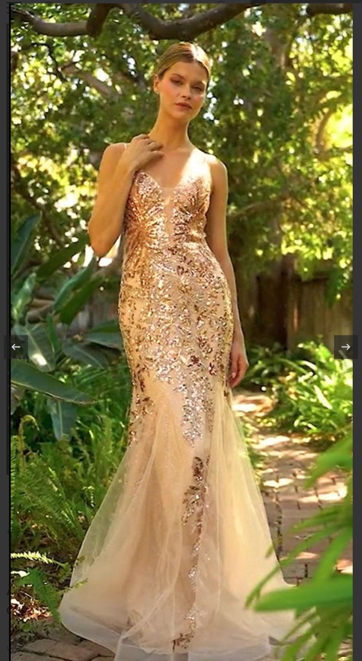 Andrea & Leo Couture Size 6 Prom Plunge Gold Mermaid Dress on Queenly
