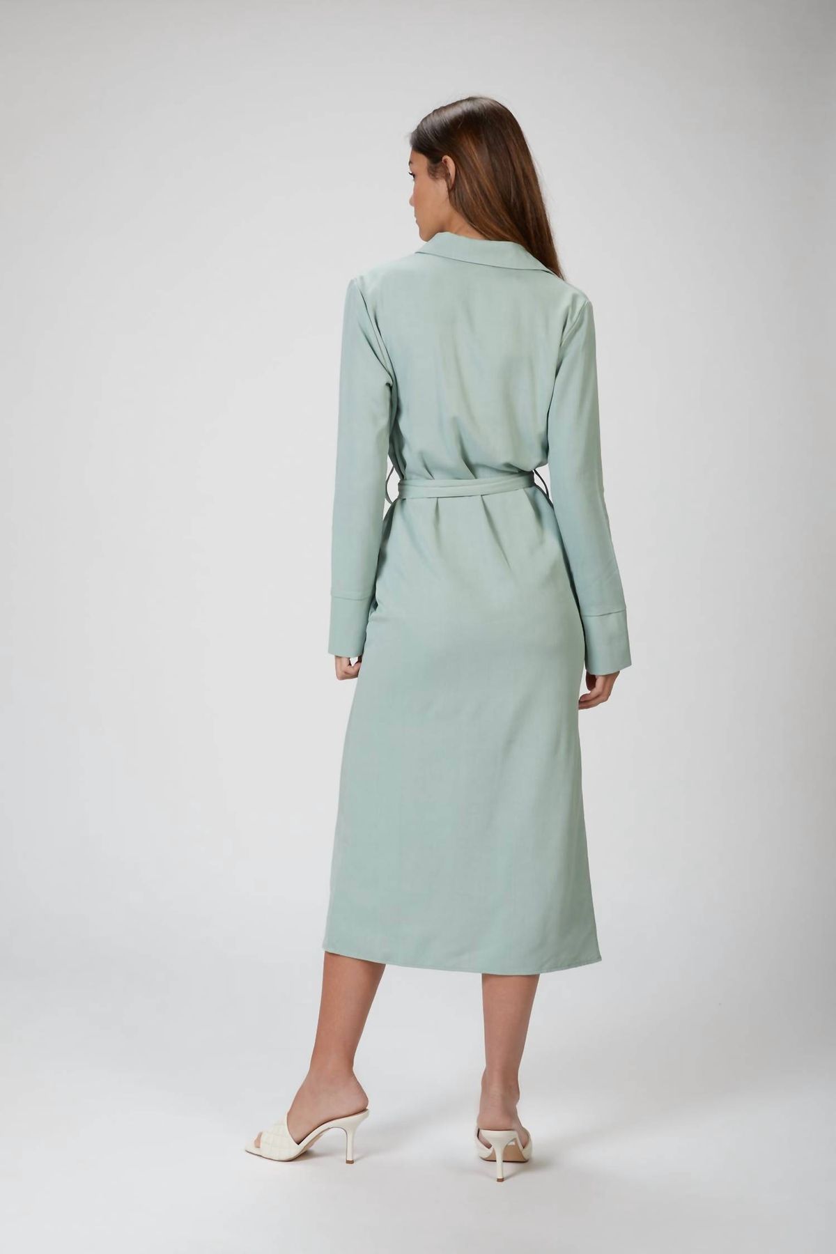 Style 1-2032148790-3236 THE LINE BY K Size S Long Sleeve Green Side Slit Dress on Queenly
