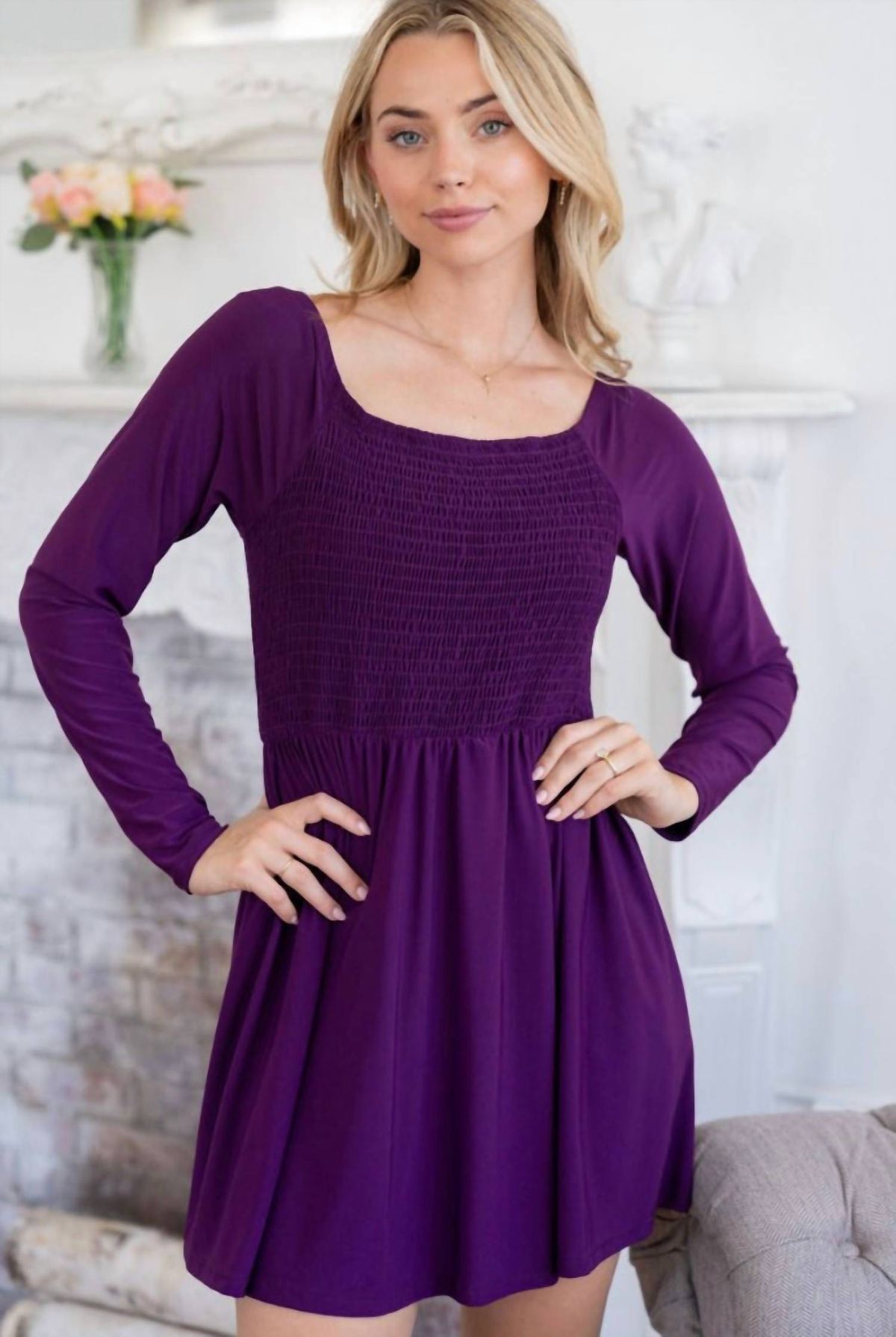 Style 1-212027345-2696 White Birch Size L Long Sleeve Purple Cocktail Dress on Queenly