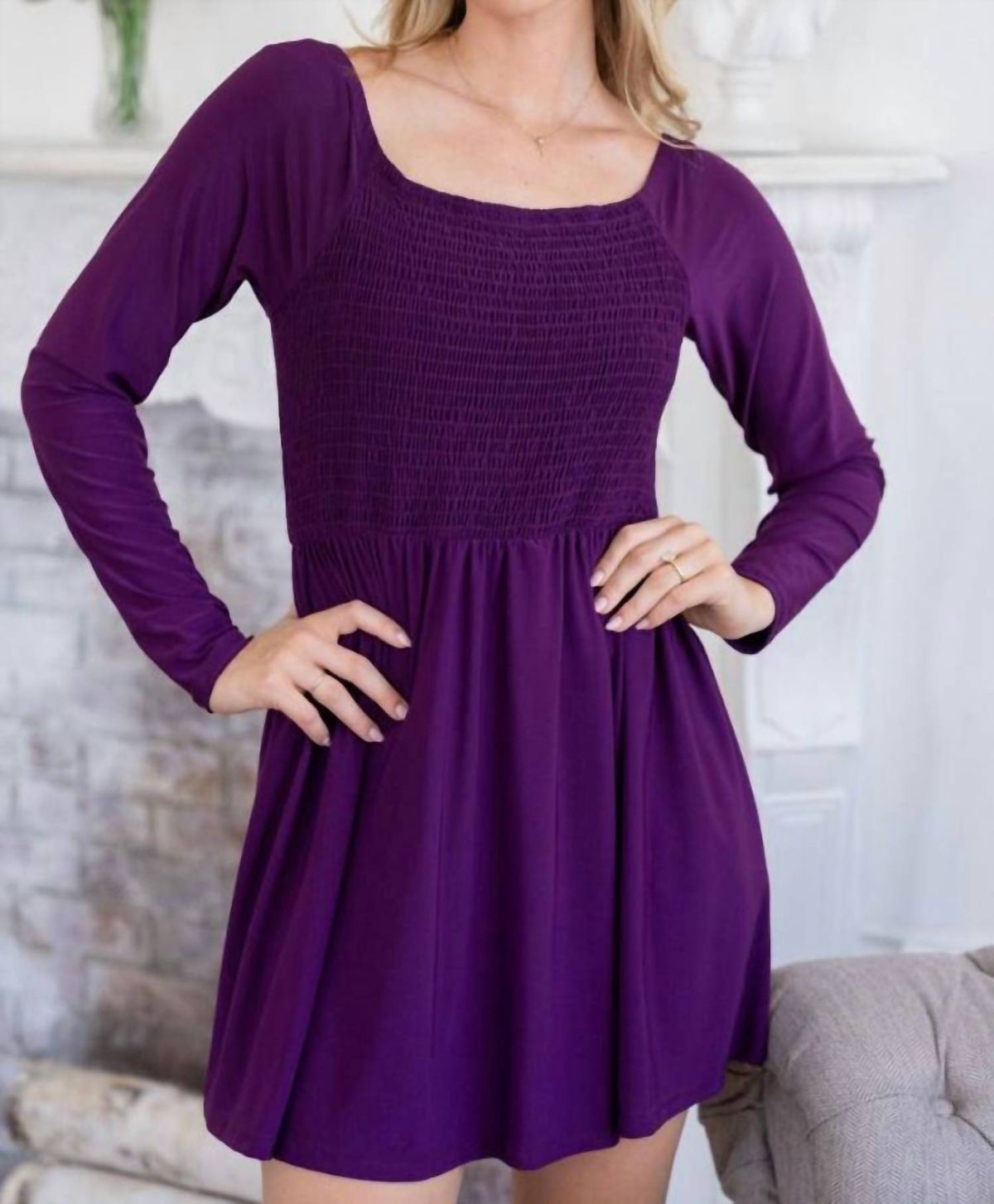 Style 1-212027345-2901 White Birch Size M Long Sleeve Purple Cocktail Dress on Queenly