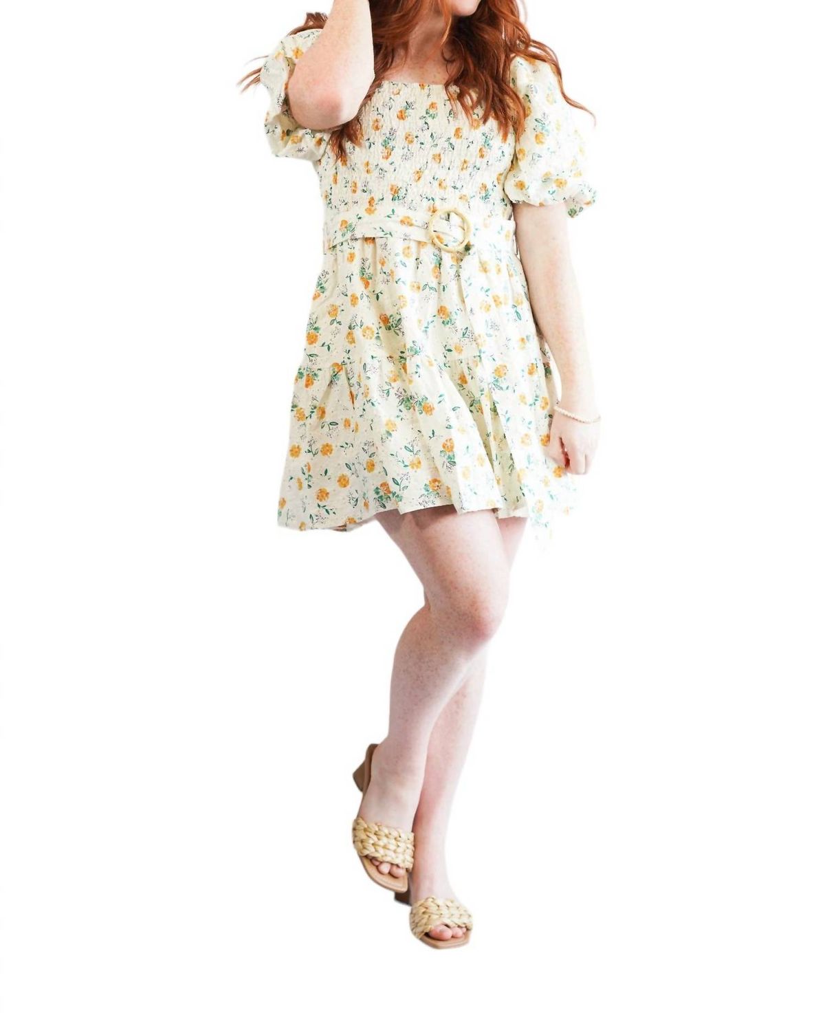 Style 1-2406857799-2696 Just Me Size L Floral Yellow Cocktail Dress on Queenly