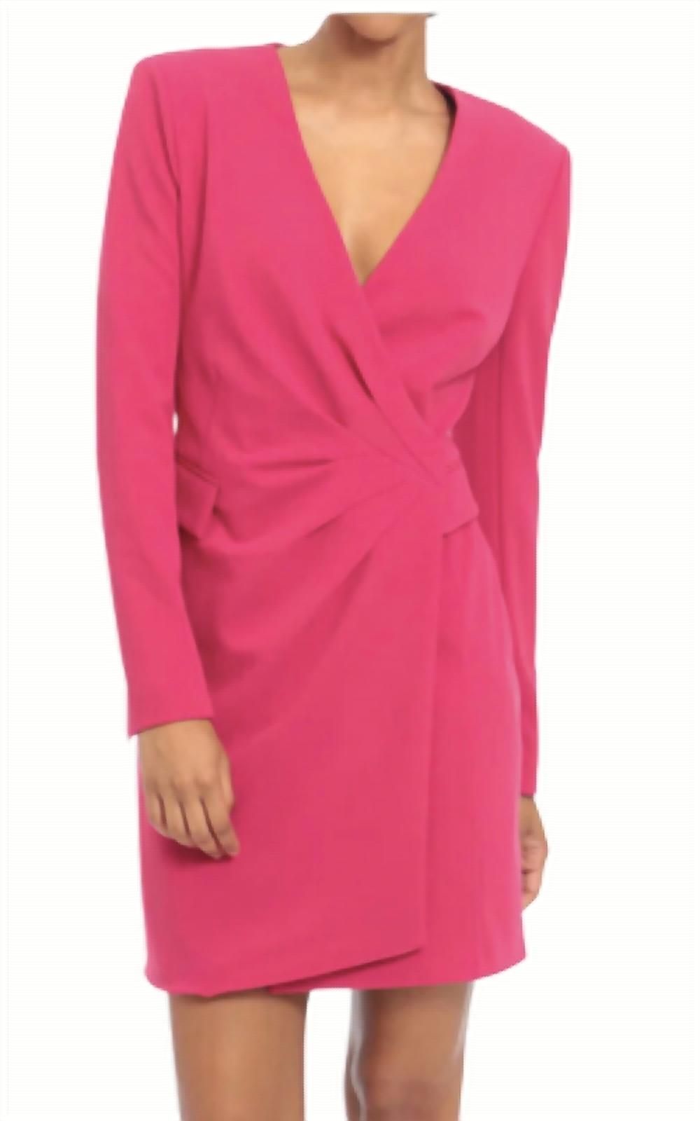 Style 1-309639875-1901 Donna Morgan Size 6 Nightclub Plunge Hot Pink Cocktail Dress on Queenly